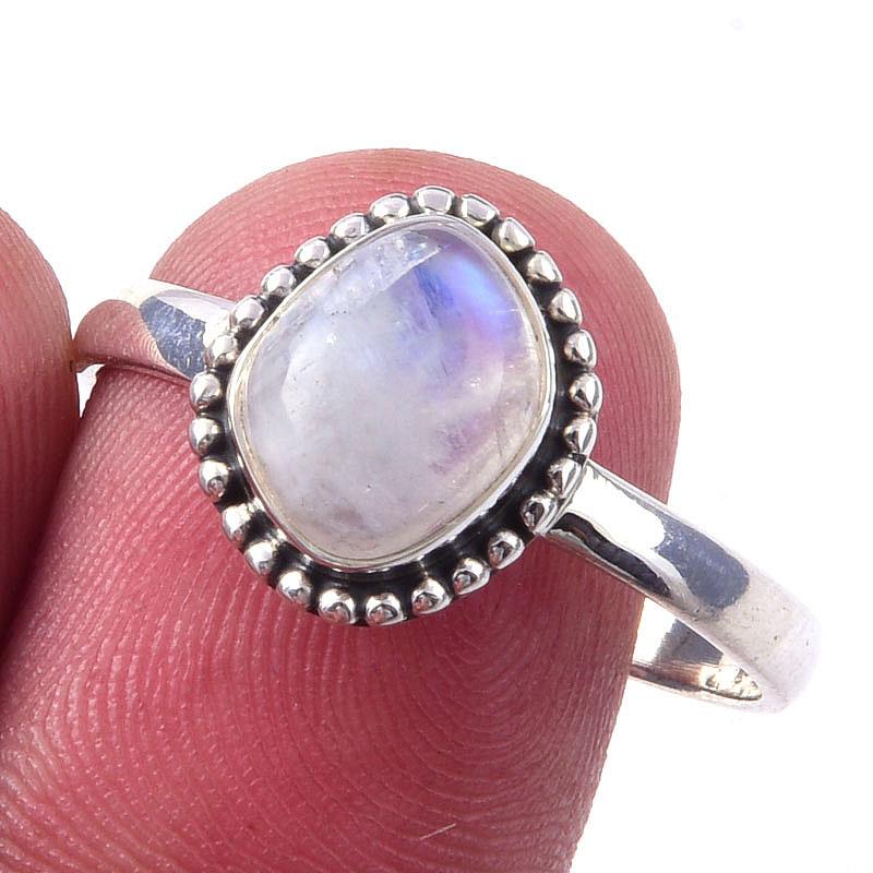 Кольцо из чистого серебра 925 пробы с натуральным радужным лунным камнем ручной работы, размер 10 F8K39