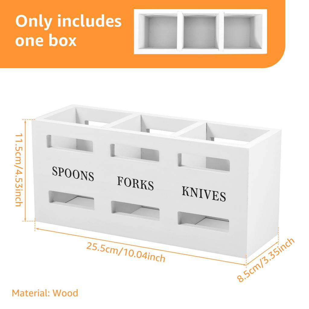 Silverware Caddy Wood Utensil Caddy with 3 Compartments Large Capacity Kitchen Flatware Utensil Holder for Forks Spoons Cutters