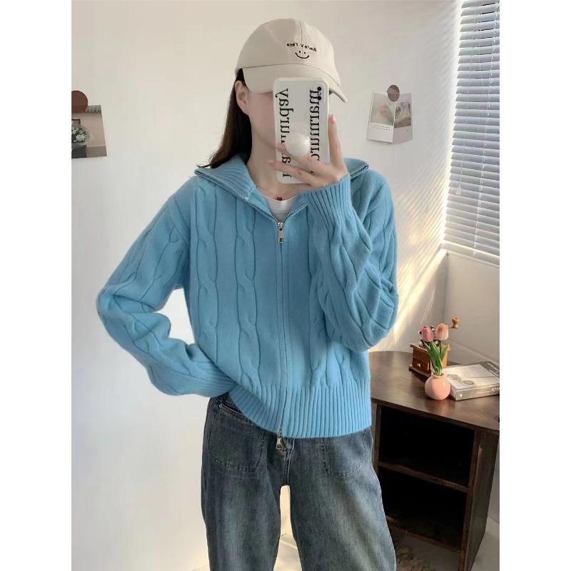 Вязаный кардиган свитер с высоким воротником на молнии женский зимний чувство дизайна свободный ленивый стиль повседневный топ тренд