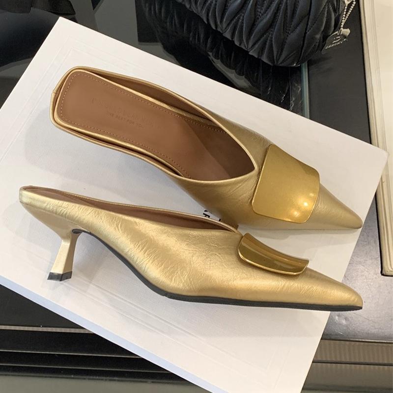 Модная Роскошная Женская Обувь Туфли на Высоком Каблуке Туфли-Мюли Обувь с Острым Носком Босоножки на Каблуке для Женщин Элегантные Вечерние Шлепанцы 2025 Дизайнерская Обувь Zaoatos