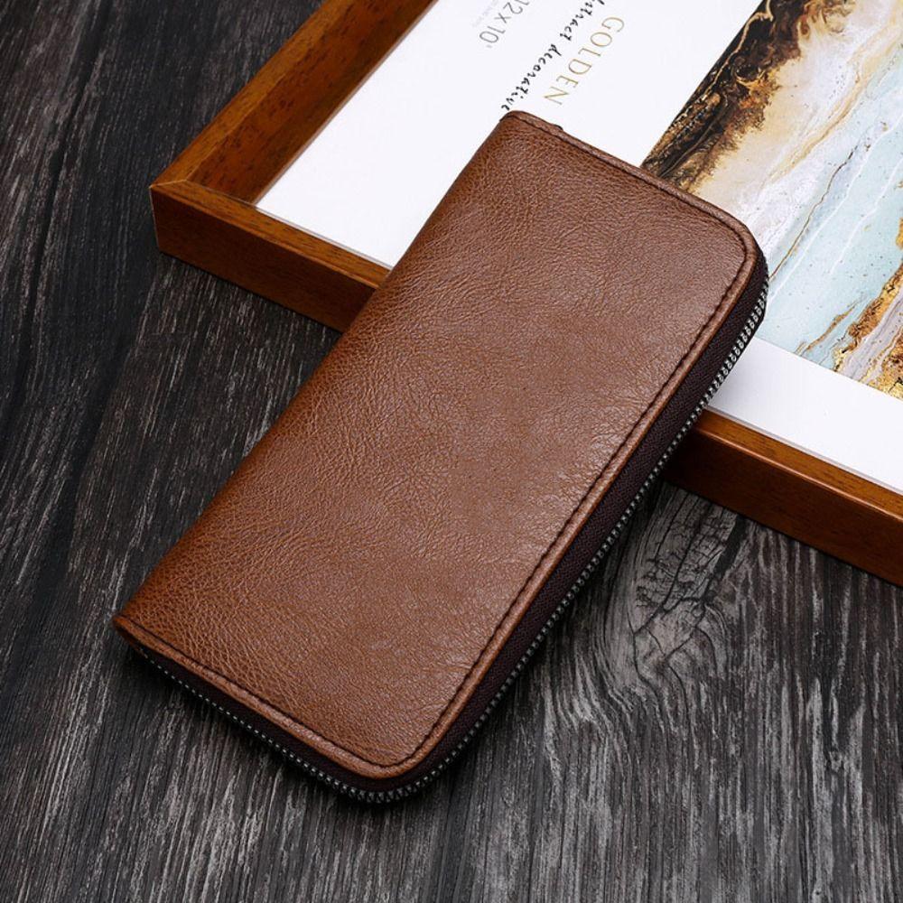 Fashion Men Long Zipper Leather Wallets Solid Color Male Business Clutch Bag Large Capacity Card Holder Mobile Phone Bag