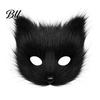 Halloween Beast Girl Outfit Plush Fox Cosplay Mask, Fluffy Tail, Costumes Props, Fuzzy Anime Costume Accessories Mask for Party Convention And