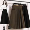 Large Size Fat Mm Solid Color Thickened Pleated Wool Skirt Winter New Retro High Waist Slim Skirt for Women