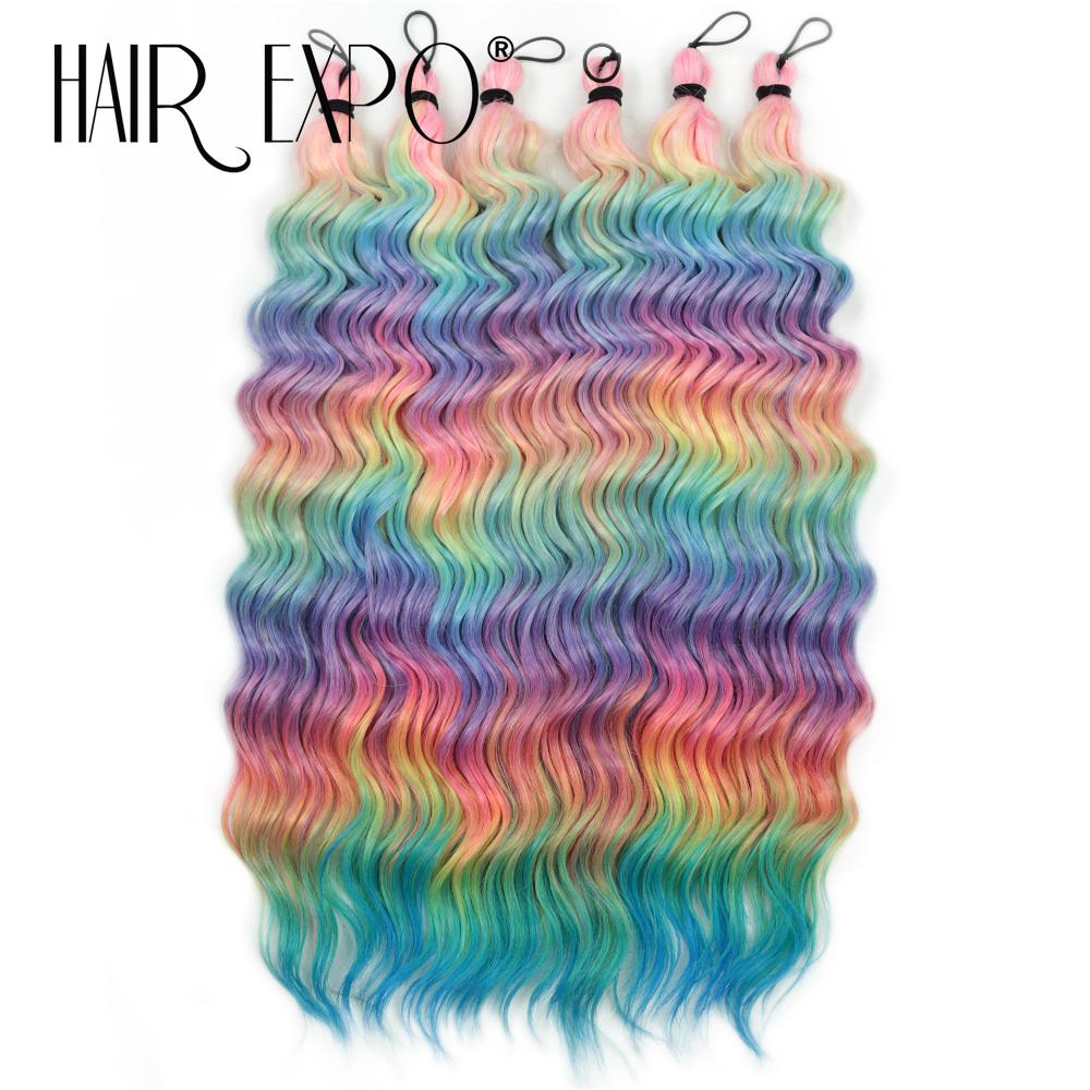 6Pcs 18"Deep Wave Curl Hair 300g Synthetic Water Wave Braiding Hair Extensions Ombre Rainbow Color Twist Crochet Hair For Women