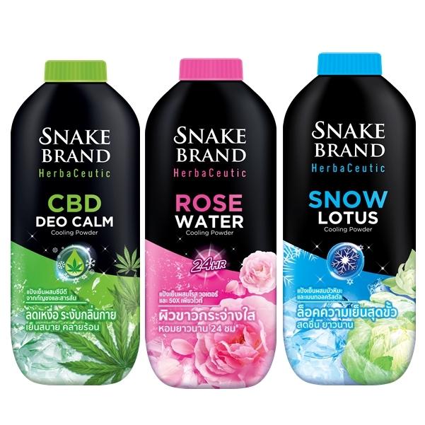 Snake Brand Herbaceutic Cooling Powder 250g 3 Scents: Deo Calm, Rose Water, Snow Lotus