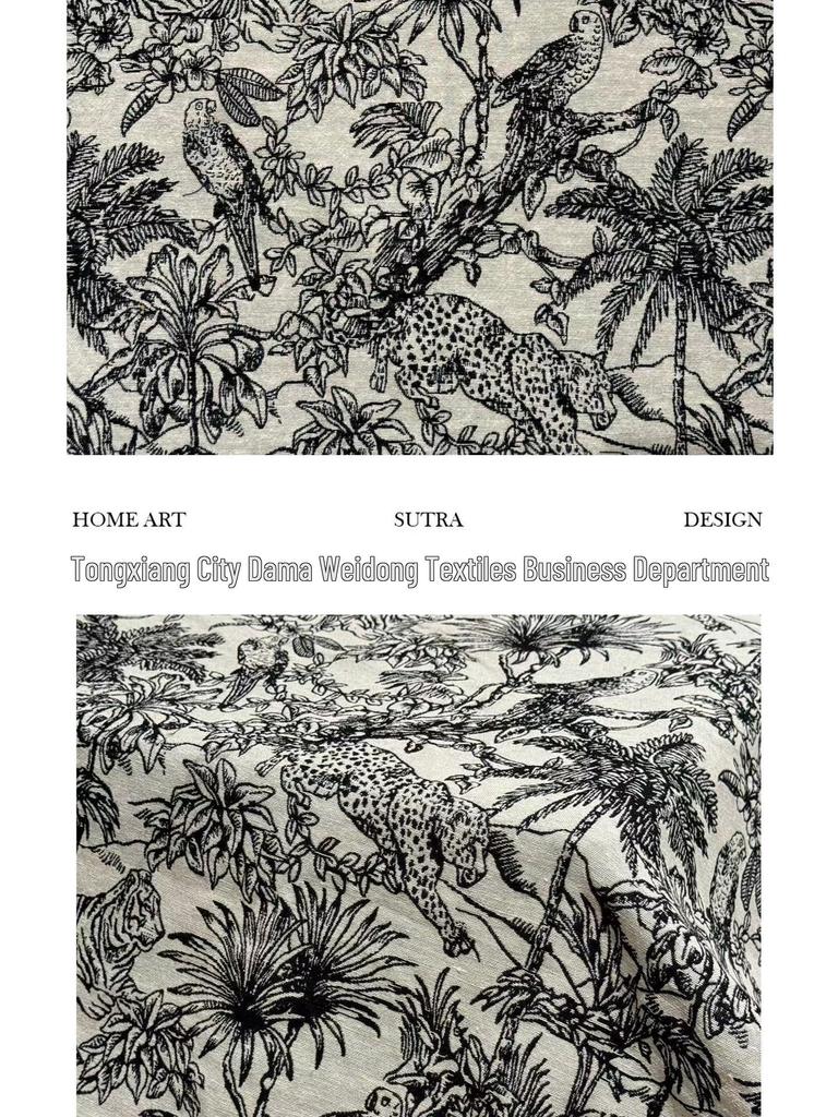 Винтажная черно-белая жаккардовая ткань из полиэстера и хлопка с принтом джунглей для дивана, подушки, одежды или обуви