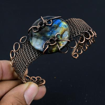 Браслет из лабрадорита, Ювелирные изделия, обернутые медной проволокой 999 пробы, Браслет с драгоценным камнем, Подарок для нее, Изящные украшения ручной работы