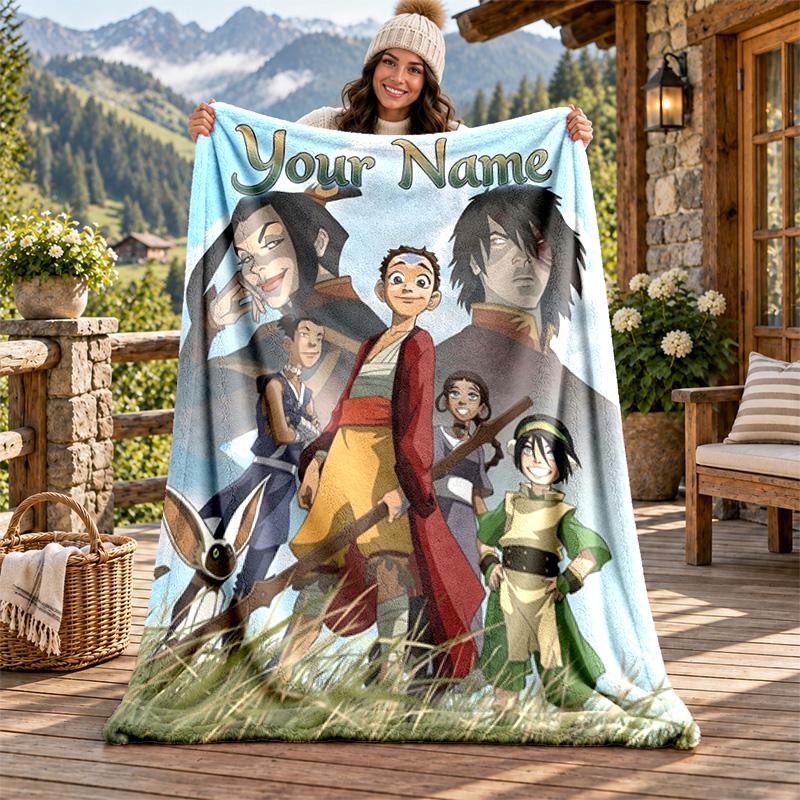Avatar The Last Airbender Custom Name Flannel Blanket Personalized Soft Warm Plush Throw Blanket Customized Gift for Family Friends
