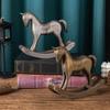 Wood Carving Rocking Horse Figurine Vintage Miniature Rocking Horse Statue Home Office Living Room Desktop Decoration Ornament