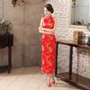Women Summer Cheongsam Stand Collar Printing Off Shoulder Backless Split Hem Hollow Out Sleeveless Qipao Slim Fit Retro