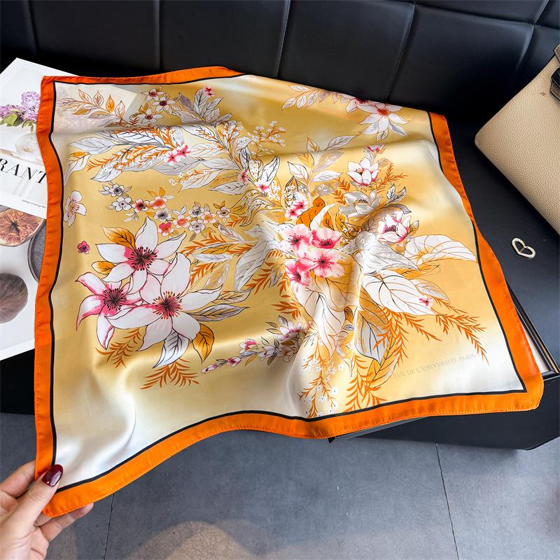 Korean version of gentle simulation silk printing women's silk scarf square scarf high-end shawl sunscreen neck scarf headscarf scarf
