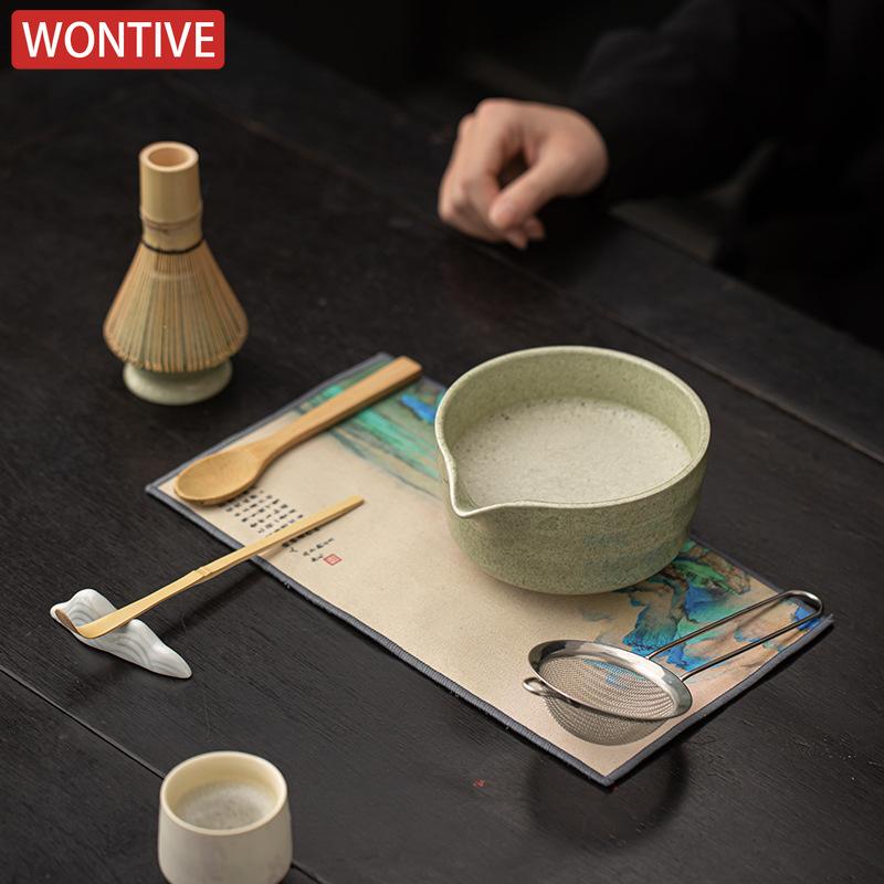 8pc/set Japanese Wave Pattern Matcha Ceramic Tea Whisk Standing Leaf Tip Bowl Filter Screen Tea Dial Utensils Tea Ceremony Gift
