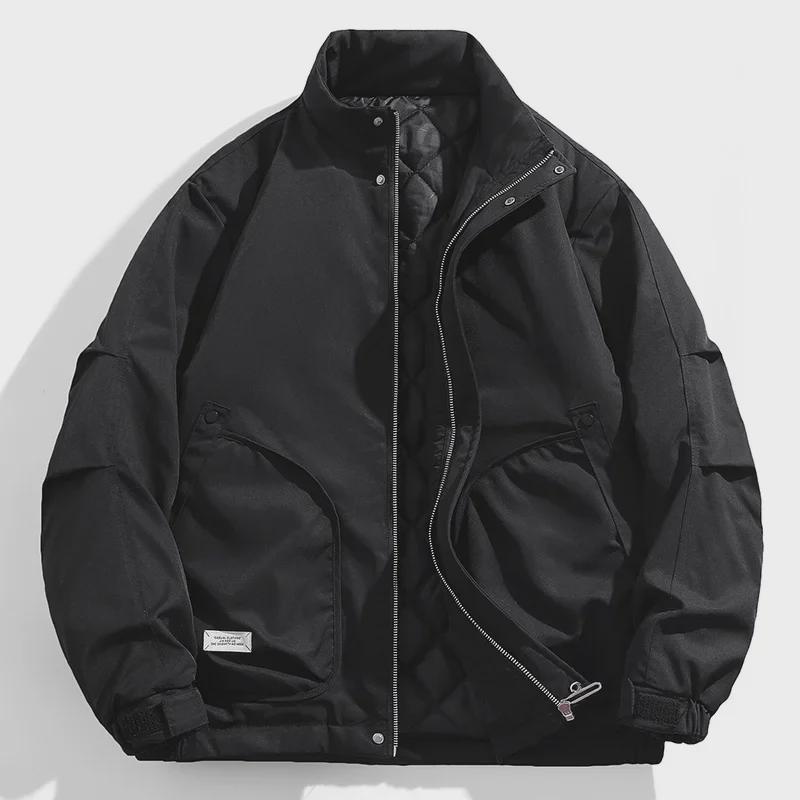 Мужская ретро однотонная зимняя рабочая куртка с воротником-стойкой