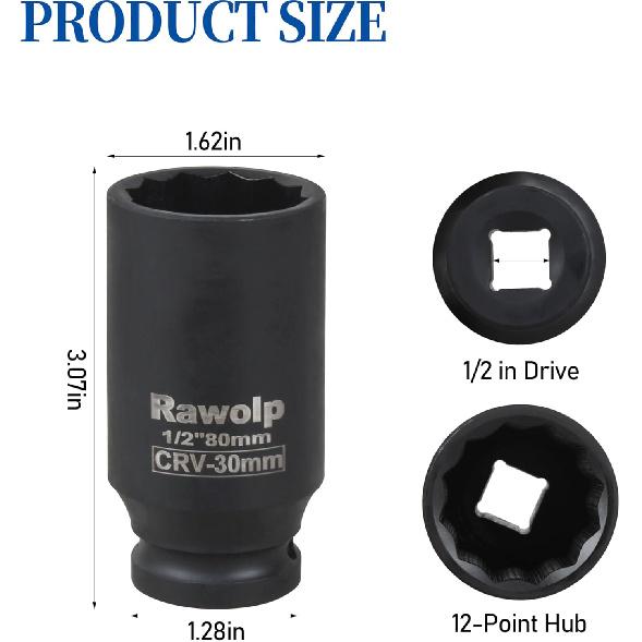 Axle Nut Impact Socket, 30Mm 12-Point, 1/2 Inch Drive, Deep Well Hub Lock Nut Remover (1Pack)