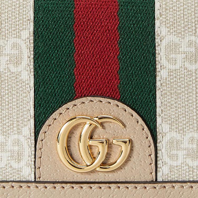 Gucci Ophidia Logo Stripe Canvas And Leather Wallet Women wallet Beige White 523155-UULAG-9682