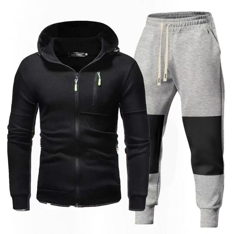 Mens Solid Color Hooded Sweatshirt Pants Set Casual Sportswear Outfit