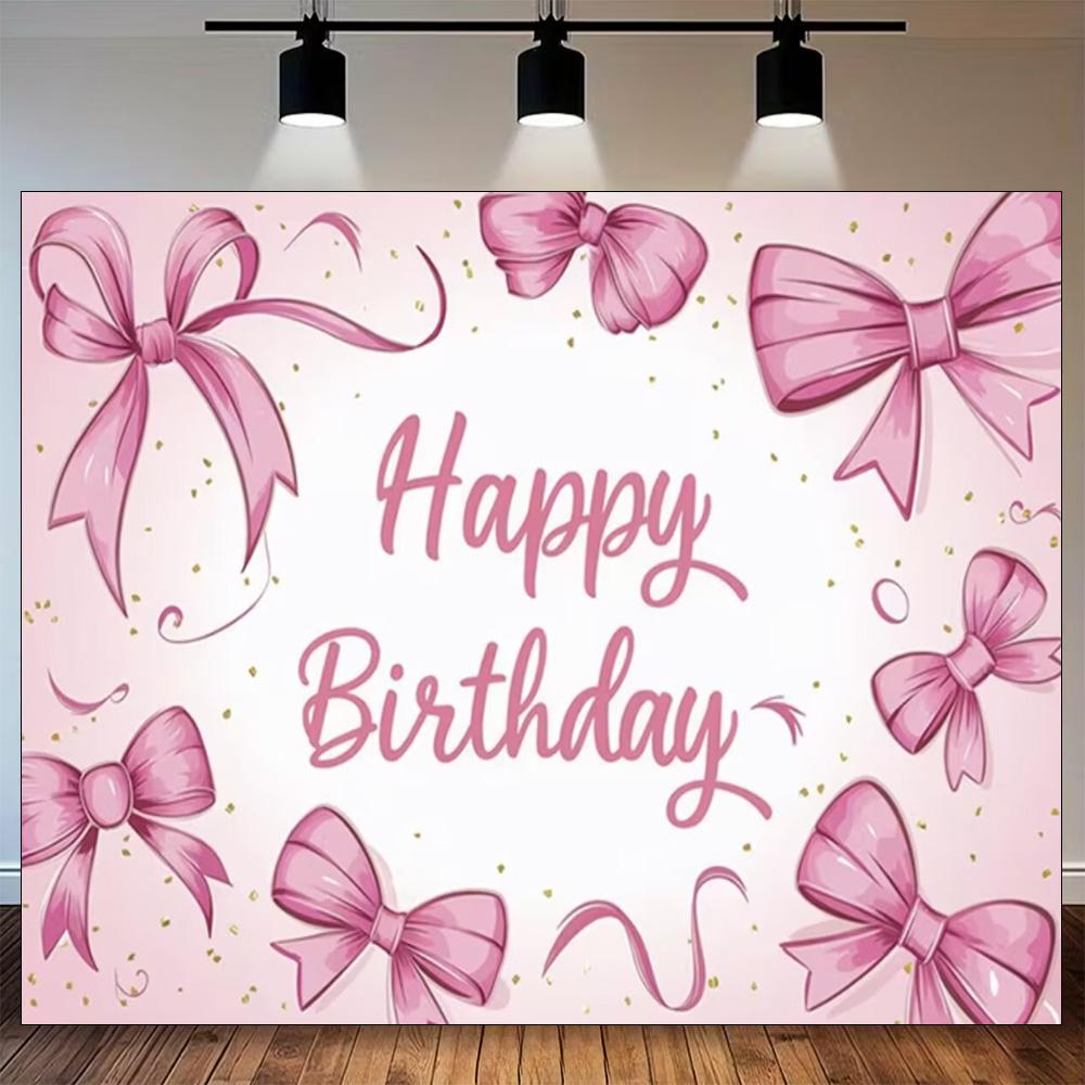 Pink Bow Tie Girls Background Birthday Party Decoration Balloon Flowers Diamond Backdrop Supplies Kids Baby Photo Props Gifts