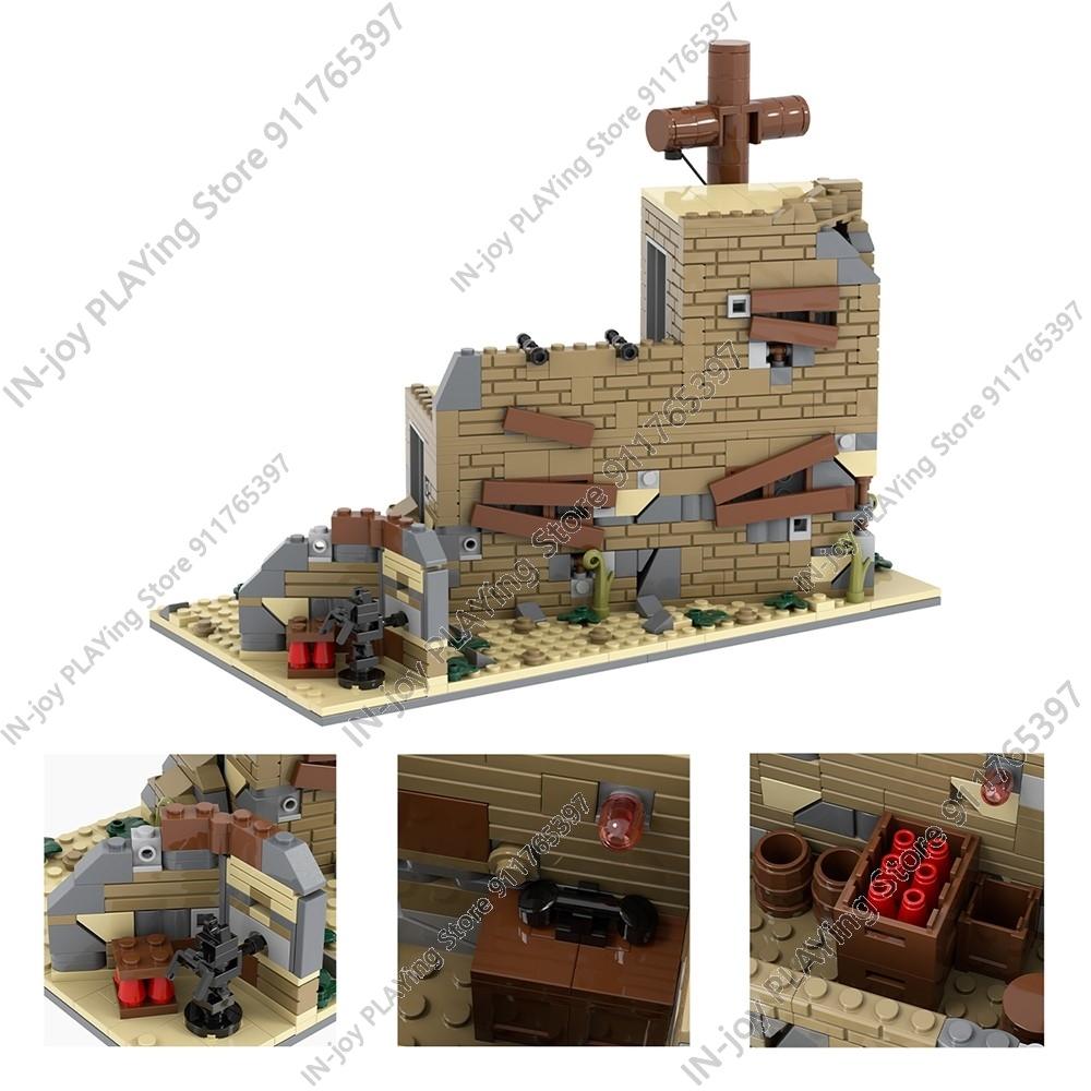 MOOXI Имитация военной войны Строительные блоки Вторая мировая война Руины поля боя Артиллерийская пушка Модель MOC Кирпичи Набор для взрослых Игрушка для мальчиков