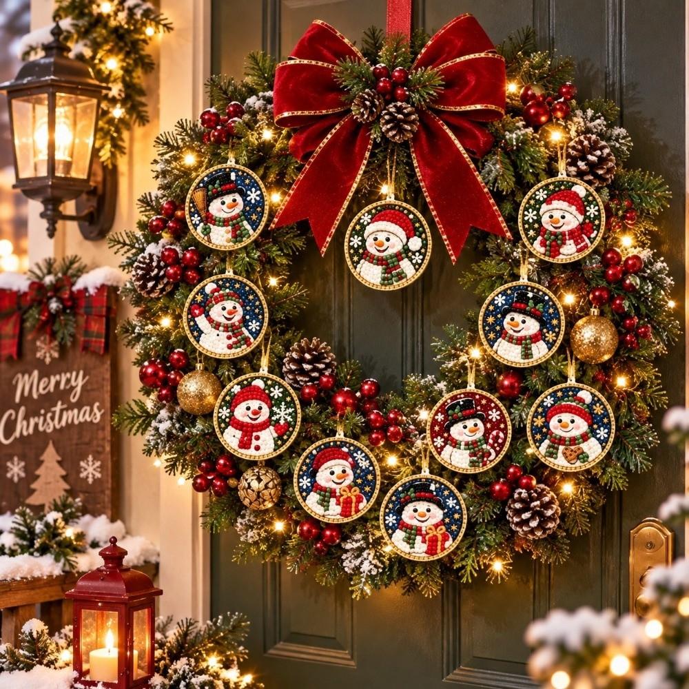 12 pcs Snowman Christmas Tree Hanging Pendant Xmas Tree DIY Rhinestone Pendant Art Kit Christmas