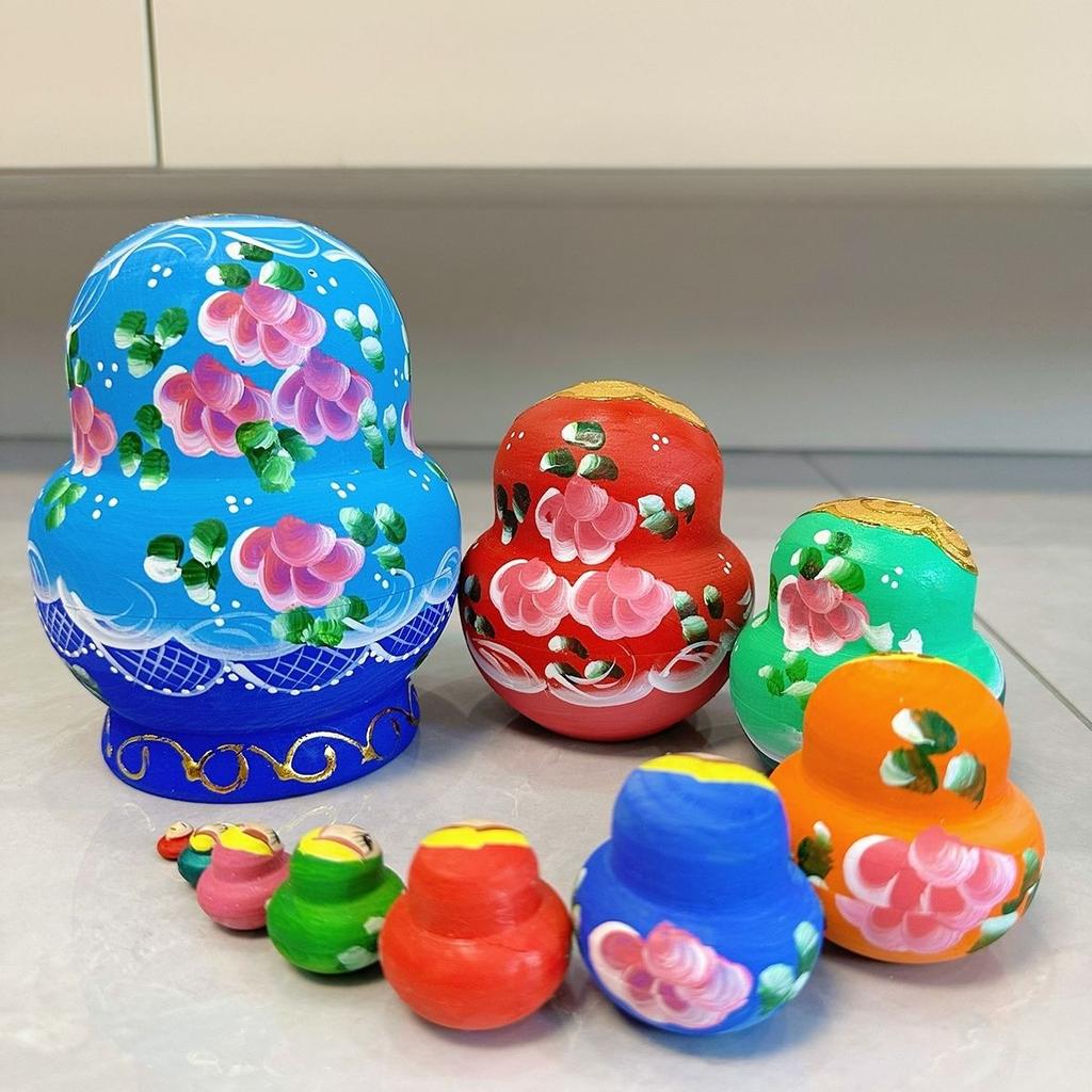 Russian Hand-painted 10-layer Blue Flower Toy Doll Gift Air-dried Ornament