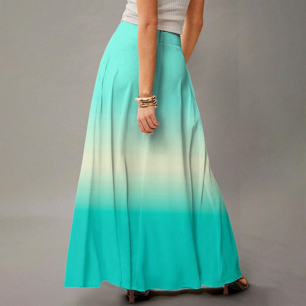 Женская повседневная складная юбка-макси с градиентным принтом, высокой талией и карманом, с драпировкой