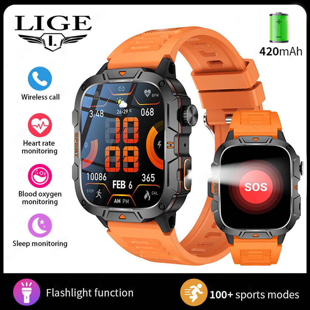 Flashlight Smart Led Lige New Watch 420mah Bluetooth Call Sports Fitness Health Monitoring Mens Smart Watch