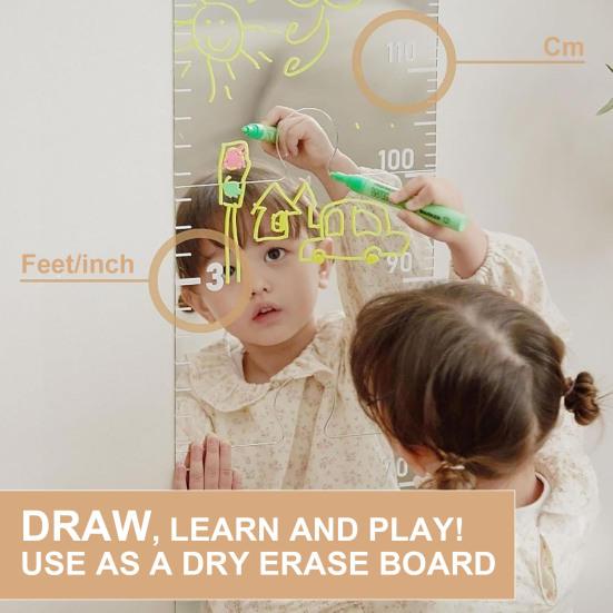 Таблица роста детей Зеркальная доска для сухого стирания Детская комната Детская спальня для младенцев и взрослых Мальчики Девочки Настенная доска для сращивания Линейка для измерения высоты