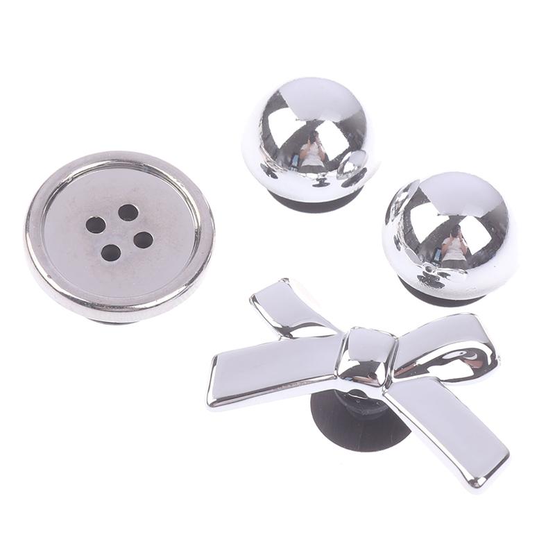 8Pcs/Set Metal Silver Electroplated Bow Button Dot Heart Charms Shoe Buckle Diy Detachable Clogs Sandals Accessories