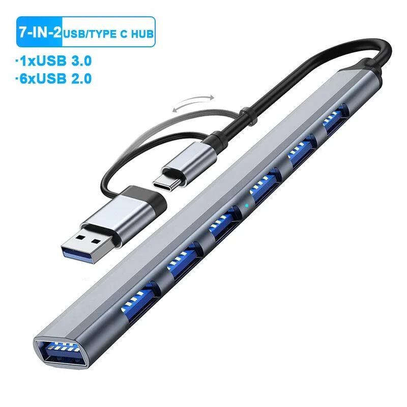 7-в-2 USB-хаб Type C Хаб Мульти USB-разветвитель USB-адаптер OTG USB на USB 3.0 Хаб для Macbook Pro 13 15 Air Mi Pro ПК Ноутбука