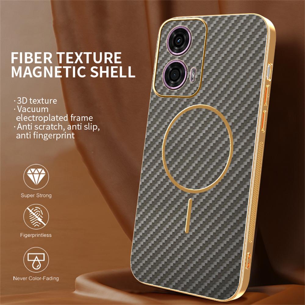 Phone Case For Motorola Moto G24 4G/E14 4G/G04 4G/G04s 4G/G24 Power Carbon Fiber Textured Electroplated TPU Back Cover