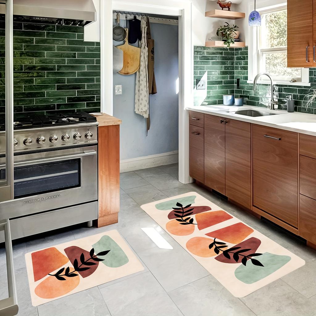 1Pcs Abstract Geometric Pattern Floor Mat Modern Kitchen Polyester Rug Non-Slip Colorful Indoor Carpet, For Home Bathroom Bedroom Living Room Decor