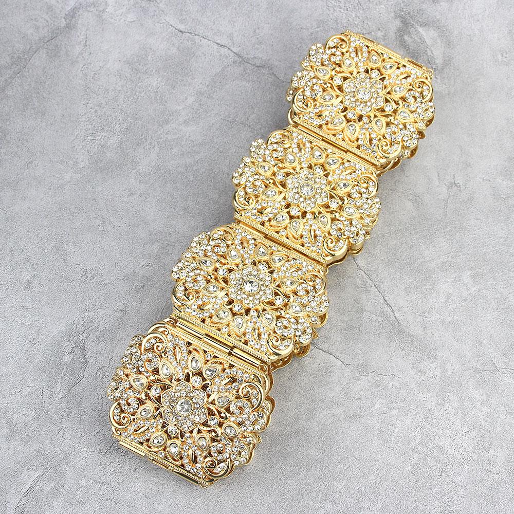 Elegant Wedding Belt for Women Crystal Wide Waist Belt Metal Link Chain Adjustable Length