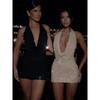 Nibber Diamond Pasted Solid Color Mini Dress Women Fashion Deep V-образный вырез без бретелек Dresses Women Trend Streetwear Clothing