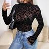 Sexy Slim Fit Long-Sleeve Lace Mesh Print Bodysuit 10804