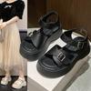 Platform Sandals Women's 2025 Summer New Korean Version Fashion Round Head Open-toed Belt Buckle Casual Beach Roman Sandals