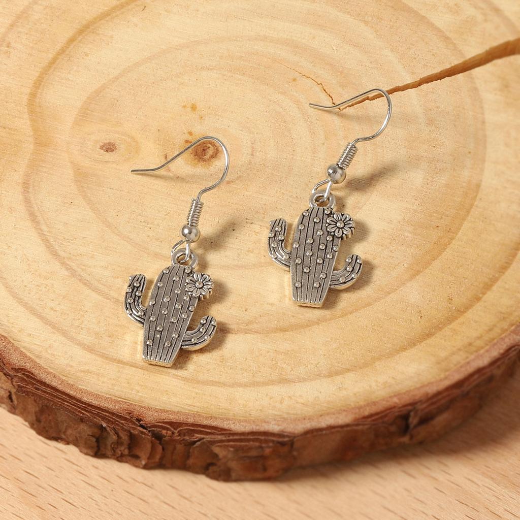 Панк вестерн ковбойский стиль креативный нишевый дизайн чувство жизненной силы кактус серьги-крючки для ушей ретро тренд