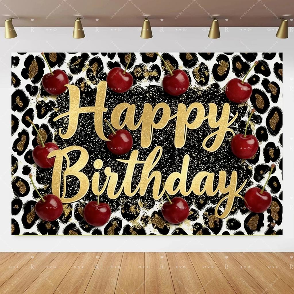 Pink Cherry Leopard Theme Birthday Party Decoration Plate Cup Balloon Banner Sexy Women Girls Shiny Photography Background Gifts