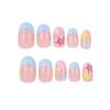 Short Glossy Oval Hot 24 Pieces Nail Art Cool And Fresh Summer Starfish Blue French Wearing Nail Art