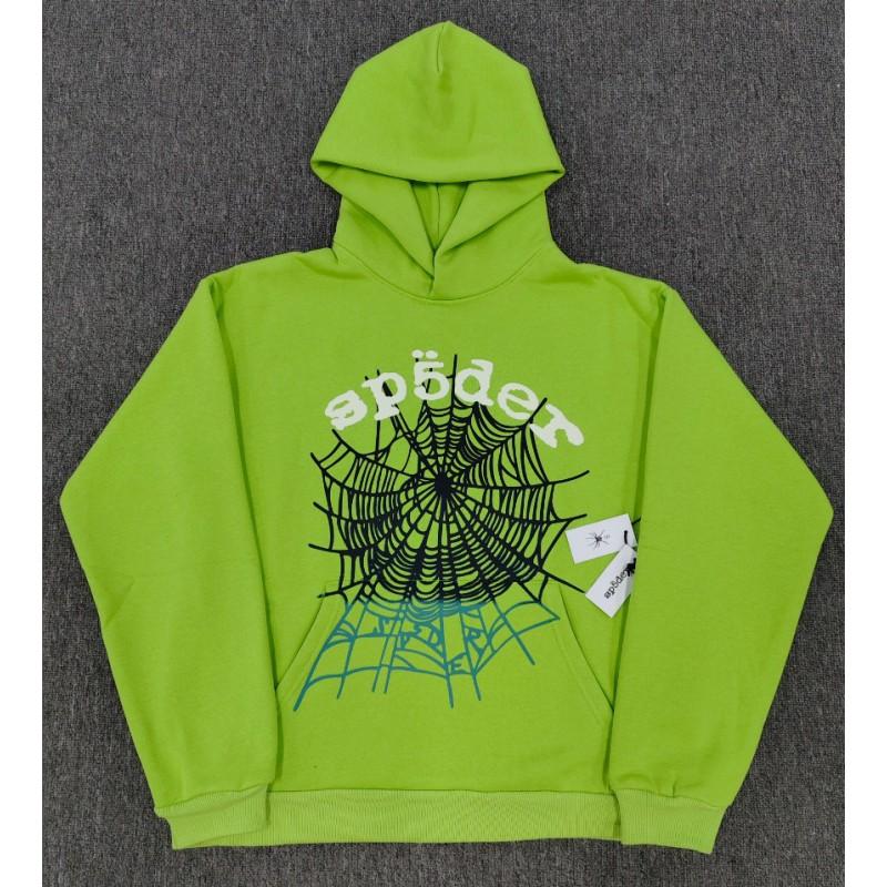 Sp5der Hoodie Oversized Thick Fleece Sweatshirt With Foil Print Spiderweb Design Men Winter Casual Wear