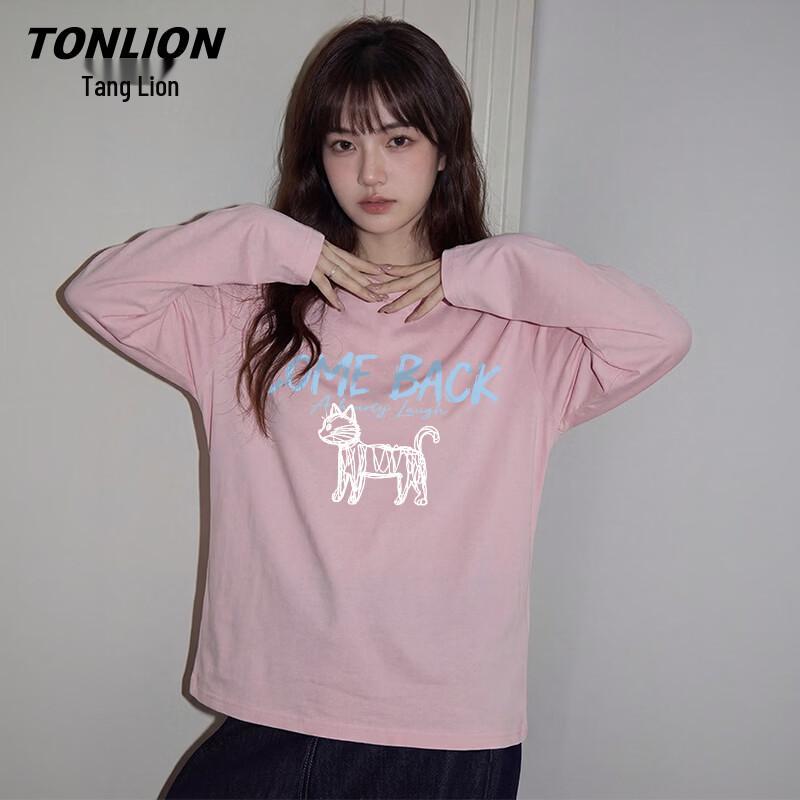 Женская хлопковая футболка с длинным рукавом и графическим принтом кошки TonLion