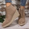 2024 Новые модные однотонные женские ботинки на танкетке со шнуровкой и толстой подошвой, удобная верхняя одежда, женская обувь с застежкой-молнией сзади