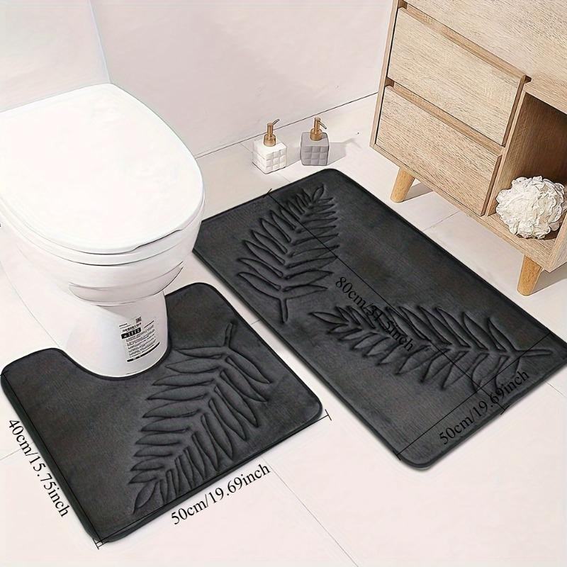 2 шт. Коврик для ванной из пены с памятью с тиснением в виде листьев папоротника, нескользящий, впитывающий влагу, напольный коврик для ванной, туалета, дома, мягкий ковер для душа