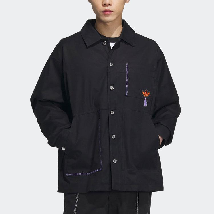 Adidas Originals Logo Embroidered Print Single-Breasted Long Sleeve Jacket Unisex Jackets Black IK8659