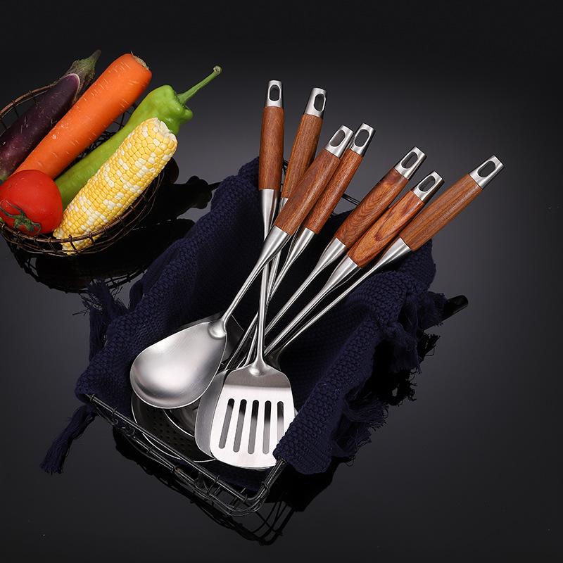 304 Stainless Steel Wooden Handle Cooking Utensil Spatula Shovel Spaghetti Rice Spoon Colander Kitchenware Kitchen Accessories