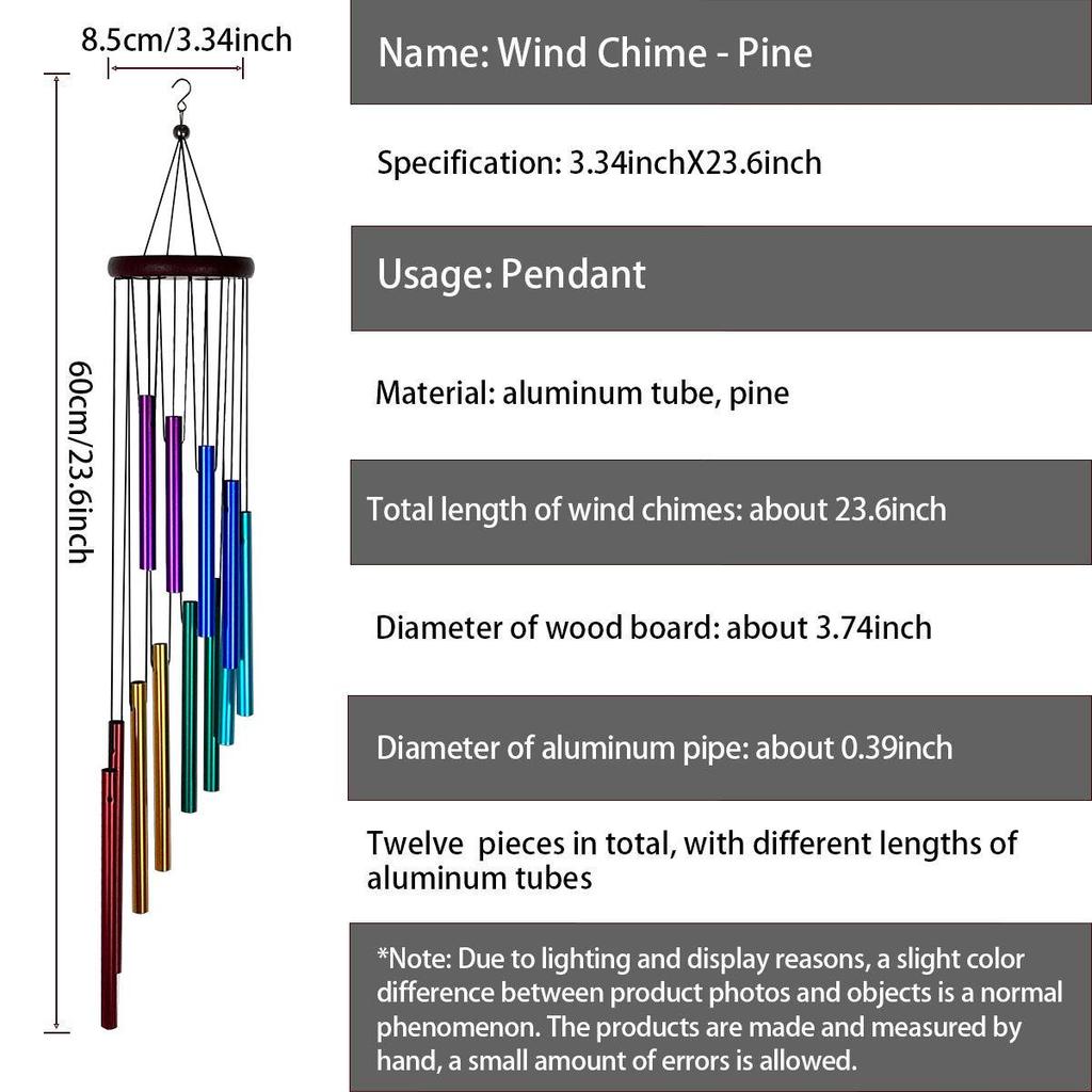 Step-by-Step Aluminum Tube Tuning Wind Chime with European and American Solid Wood, 12 Tubes, Memorial Design