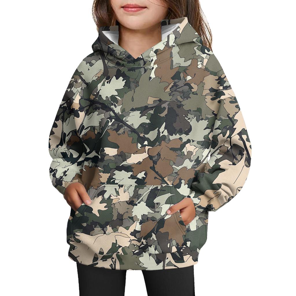 Girls' Hooded Tie- Sweatshirt - Pullover Print Top