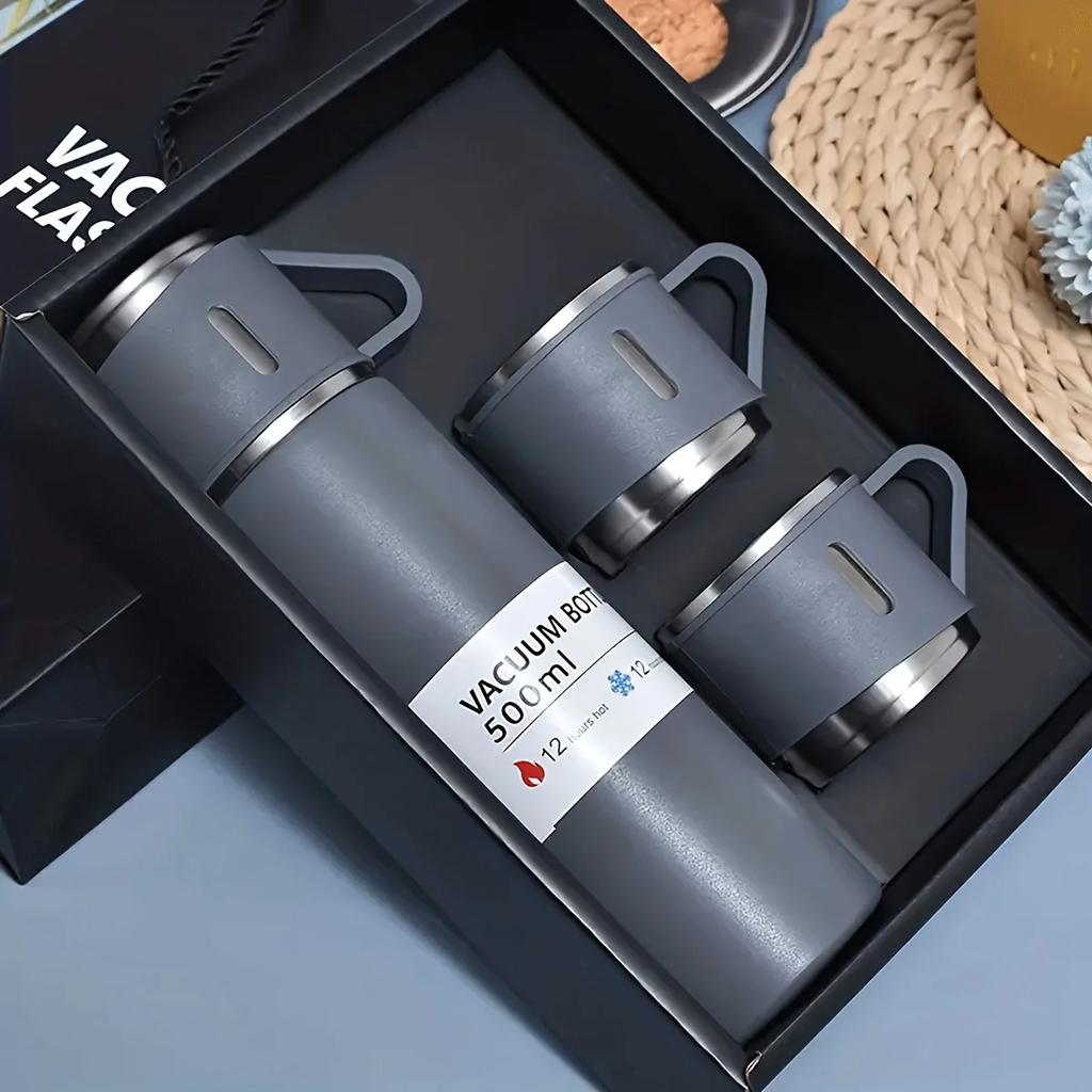 Stainless Steel Vacuum Flask Set Thermal Insulated Bottle Perfect for Hot and Cold Beverages Ideal for Business and School Gifts