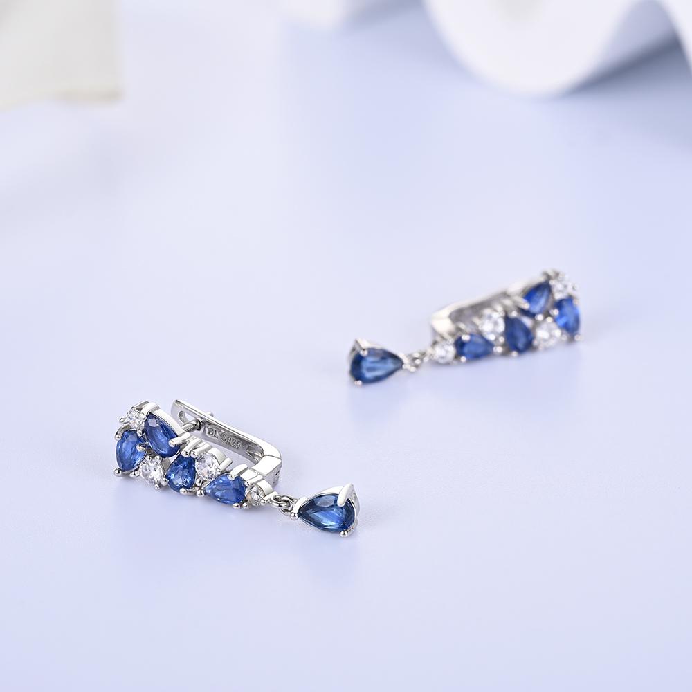 Long Dangling Clasp Silver Earrings with Natural 3.24ct Blue Kyanite Gemstones Fine Jewelry for Women Bolaijewelry