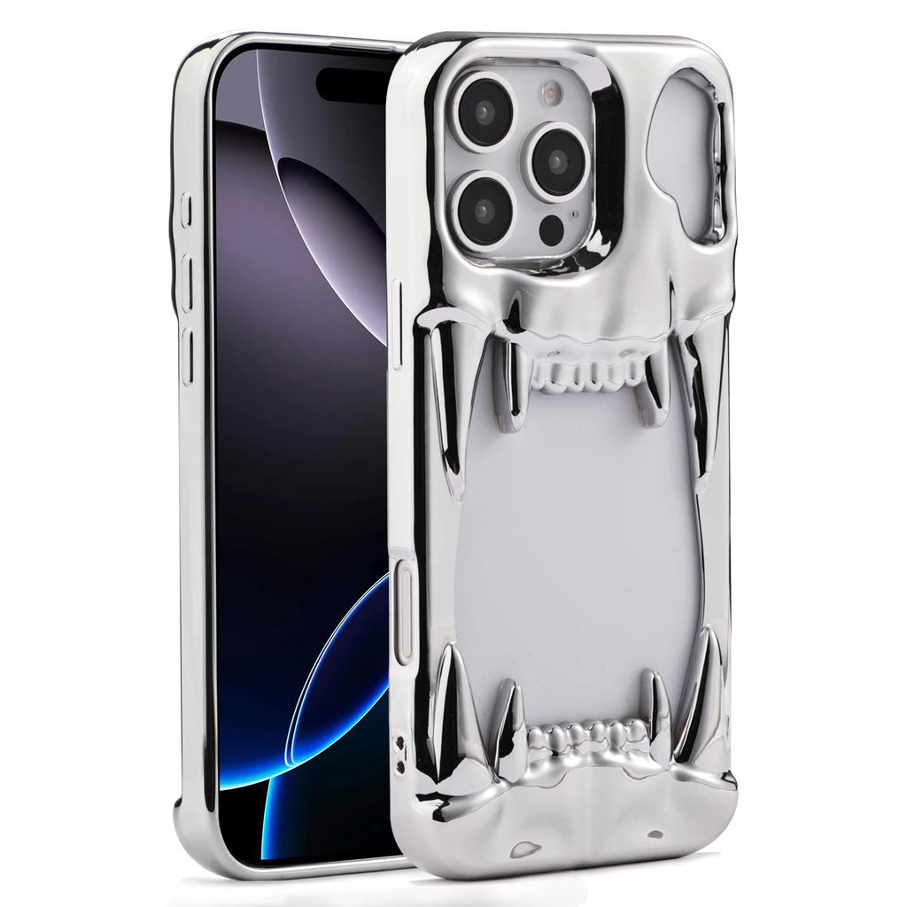 Полый скелет Зуб тигра Трехмерный пластиковый чехол для телефона для IPhone 16E 16 Pro Max 15 14 Plus 13 12 11 Защитная крышка