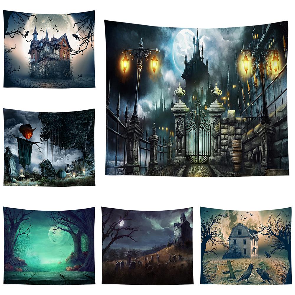 Halloween Tapestry Night Castle Graveyard Tapestry Hippie Tapestry Wall Hanging Bedroom Dorm Living Room Home Decor Tapestry